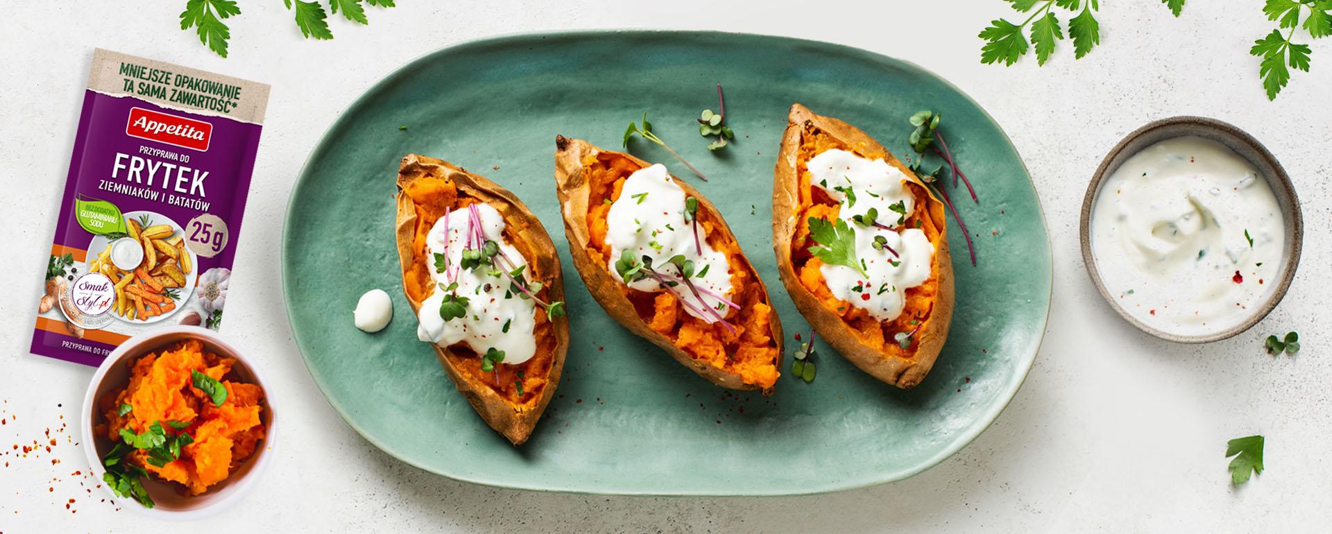 Zapiekane bataty z dipem ziołowym